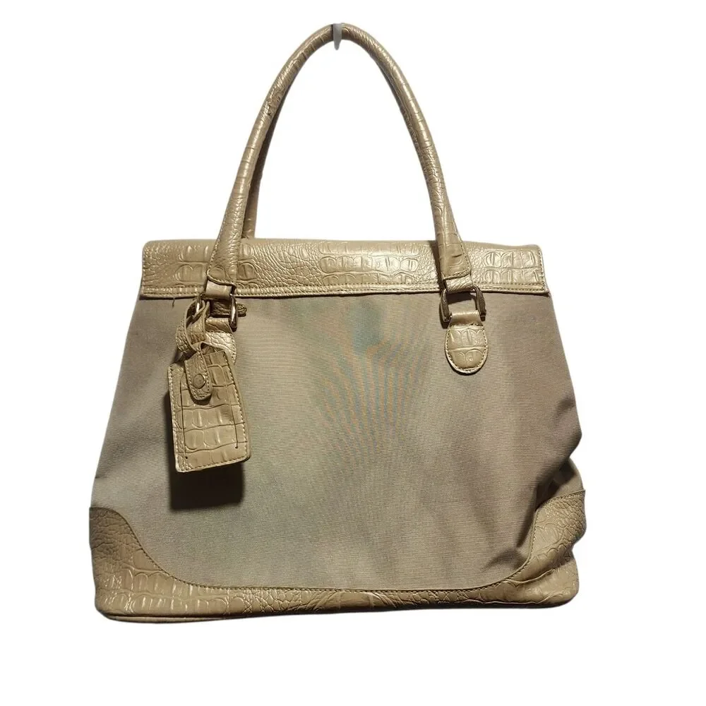 Studio Diane von Furstenberg Croc Embossed Tote Tan Canvas Leather‎ Shopper
